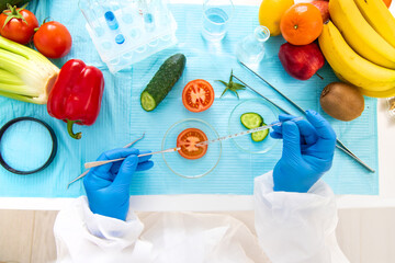laboratory testing of different food products. Selective focus.