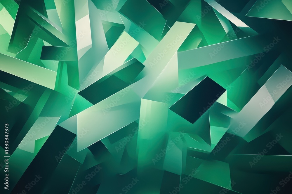 Poster an abstract image of overlapping rectangular shapes in green hues