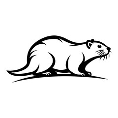 Obraz premium Minimalist Beaver Full Body Vector Silhouette in Detailed Black and White Outline Line Art Drawing