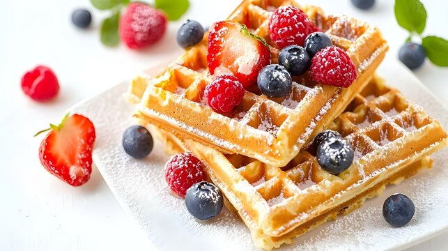 Delicious waffles on white background - Powered by Adobe