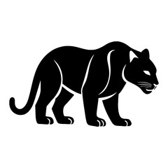 Fototapeta premium Minimalist Black Panther Full Body Silhouette in Detailed Black and White Outline Line Art Drawing