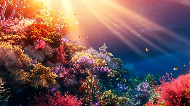 Farbenfrohes Korallenriff mit Sonnenlicht von oben
