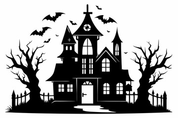 haunted house set line art silhouette vector illustration