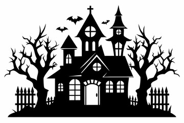 haunted house set line art silhouette vector illustration