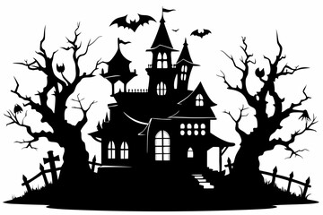 haunted house set line art silhouette vector illustration