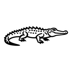 Fototapeta premium Minimalist Full Body Crocodile in Simple Outline Line Art Drawing Black and White Vector Reptile