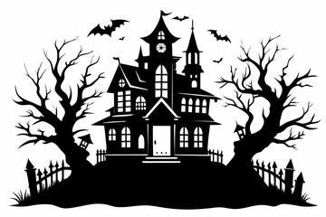 haunted house set line art silhouette vector illustration