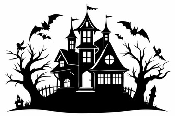 haunted house set line art silhouette vector illustration