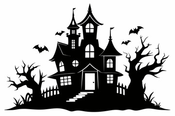 haunted house set line art silhouette vector illustration