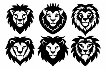lion face icon set line art silhouette vector illustration
