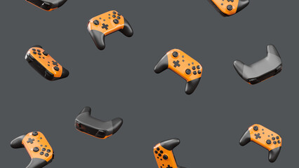 Realistic video game joysticks or gamepads rotating and falling on black © Vasyl Onyskiv