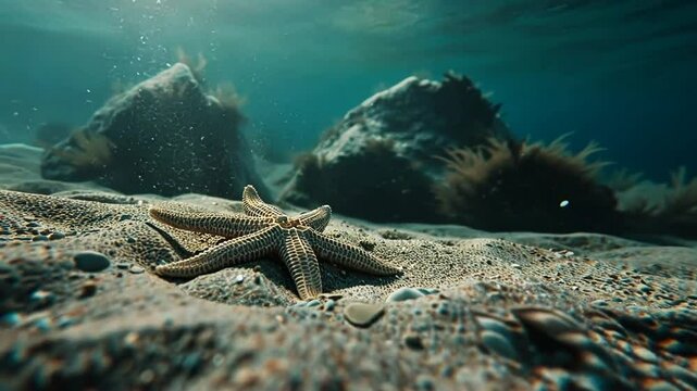 Seestern auf sandigem Meeresboden mit kleinen Blasen