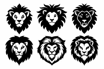 lion face icon set line art silhouette vector illustration
