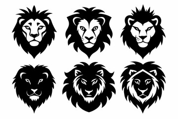 lion face icon set line art silhouette vector illustration