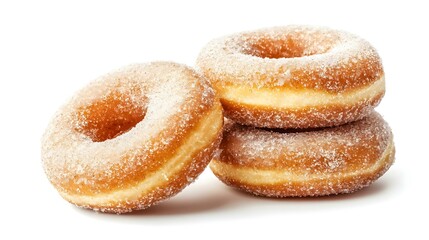 Front view of sugar-glazed cinnamon donuts