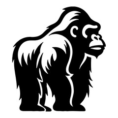 Obraz premium Minimalist Full Body Gorilla Silhouette Standing Tall in Black and White Outline Line Art Drawing