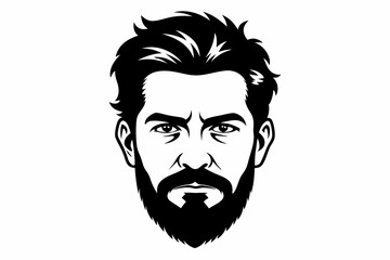 man face full beard and mustache haircut line art silhouette vector illustration