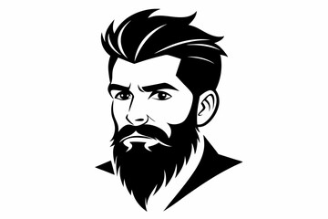man face full beard and mustache haircut line art silhouette vector illustration