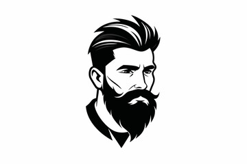 man face full beard and mustache haircut line art silhouette vector illustration