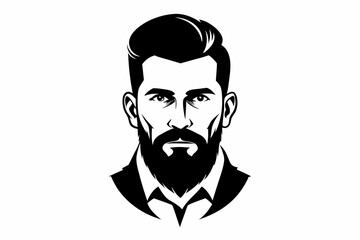 man face full beard and mustache haircut line art silhouette vector illustration