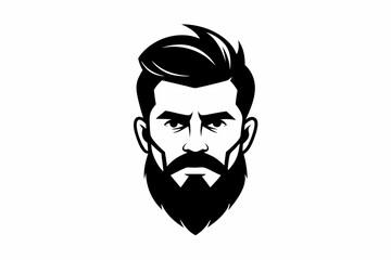 man face full beard and mustache haircut line art silhouette vector illustration