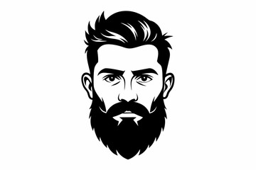 man face full beard and mustache haircut line art silhouette vector illustration