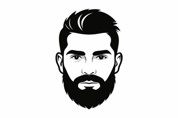 man face full beard and mustache haircut line art silhouette vector illustration