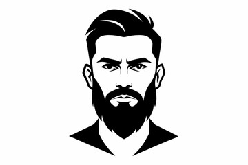 man face full beard and mustache haircut line art silhouette vector illustration