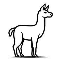 Obraz premium Full Body Llama Standing Profile Minimalist Black and White Outline Line Art Drawing Vector Graphic