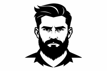 man face full beard and mustache haircut line art silhouette vector illustration