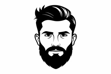 man face full beard and mustache haircut line art silhouette vector illustration