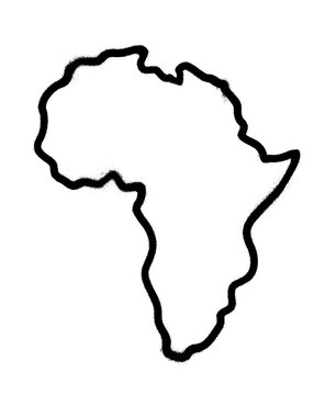 Sprayed silhouette of Africa with overspray in black over white. Vector illustration.