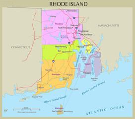 Fototapeta premium Detailed map of Rhode Island, United States
