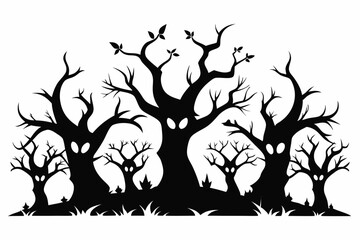 spooky trees set line art silhouette vector illustration
