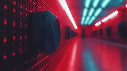 Futuristic server room bathed in vibrant neon lights