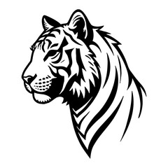 Full Body Tiger Side View Elegant Stripes Black and White Outline Line Art Drawing Illustration