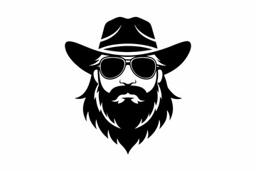 cowboy beard sunglasses engraving line art silhouette vector illustration