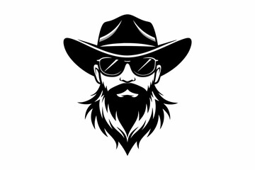 cowboy beard sunglasses engraving line art silhouette vector illustration