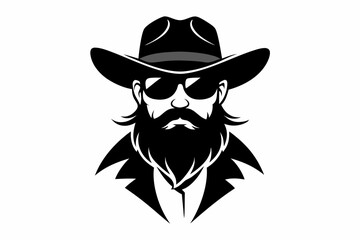 cowboy beard sunglasses engraving line art silhouette vector illustration