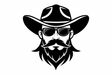 cowboy beard sunglasses engraving line art silhouette vector illustration