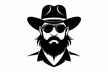 cowboy beard sunglasses engraving line art silhouette vector illustration