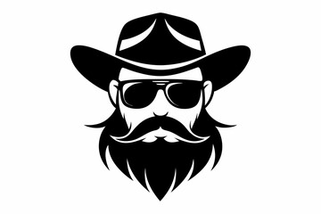 cowboy beard sunglasses engraving line art silhouette vector illustration