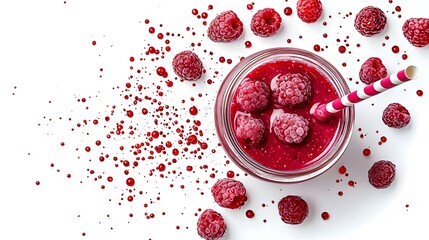 Raspberry smoothie in a mason jar glass