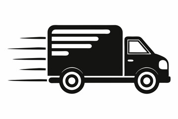 fast moving shipping delivery truck line art silhouette vector illustration