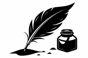 feather and ink bottle icon line art silhouette vector illustration