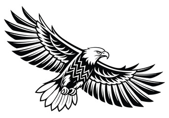Tribal Eagle Tattoo Design – Black and White Vector Illustration of a Majestic Bird