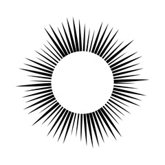 Black sun rays on white background