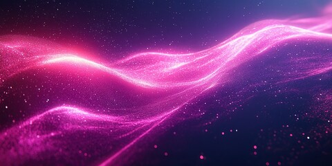 Fototapeta premium Colorful particles flow in a vibrant wave against a dark background with glowing highlights