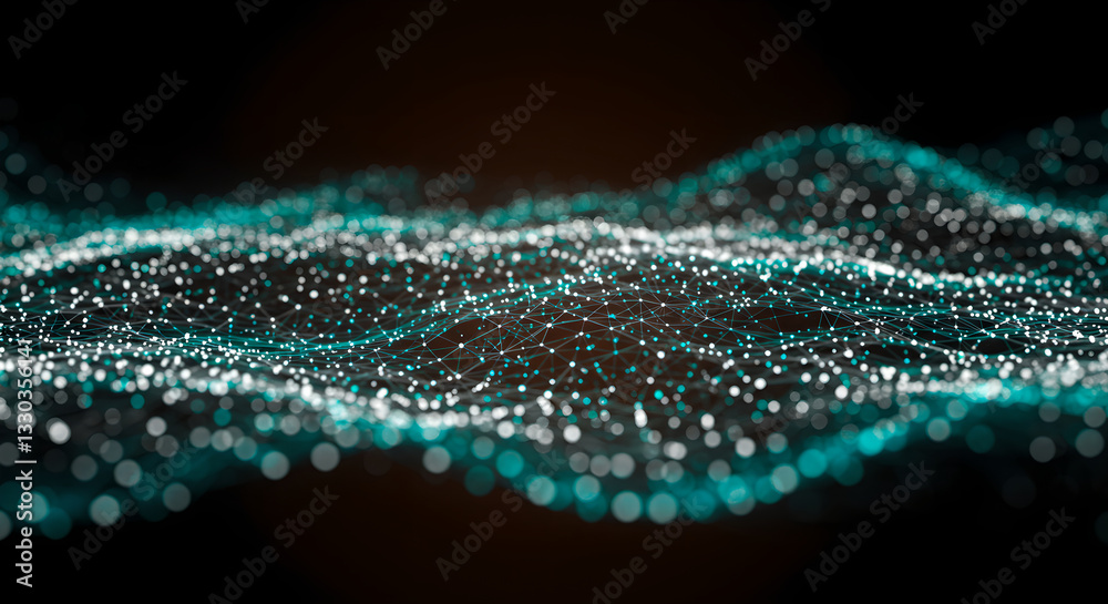 Poster geometric network connection structure with dots and lines. digital data visualization for science t