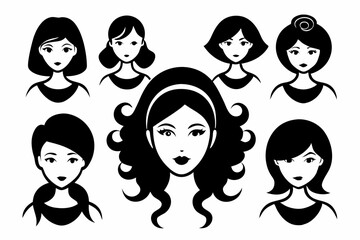 hairstyles for women icon set line art silhouette vector illustration